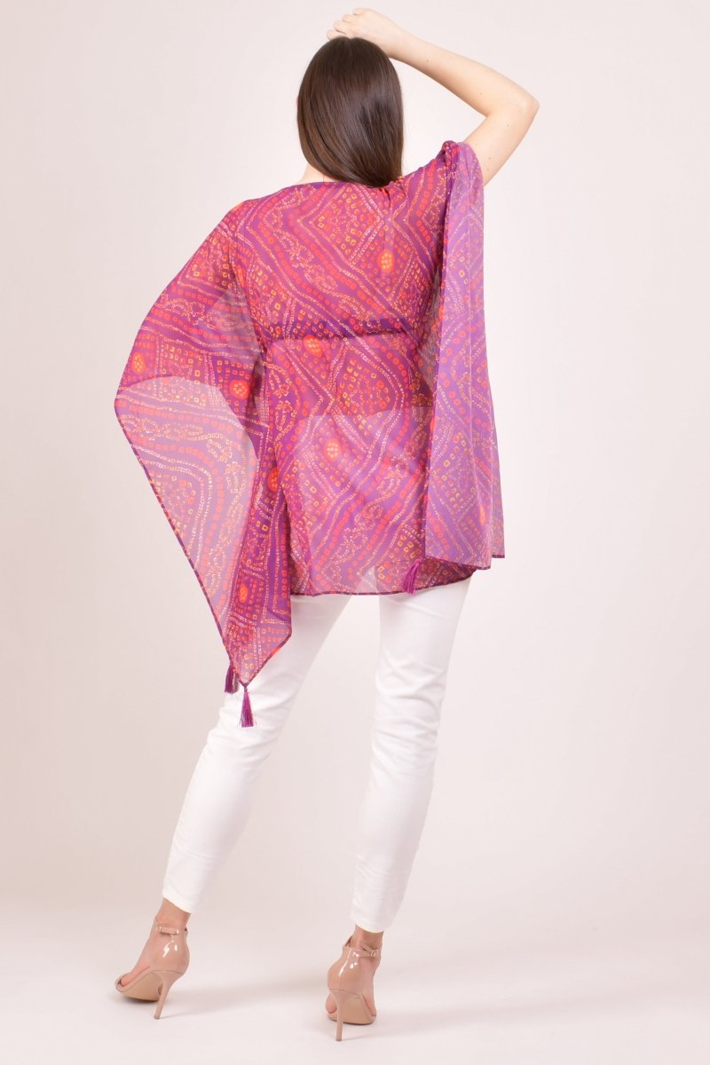 Purple Bandhani Print Georgette Kaftan Top KAFTAN RAAS