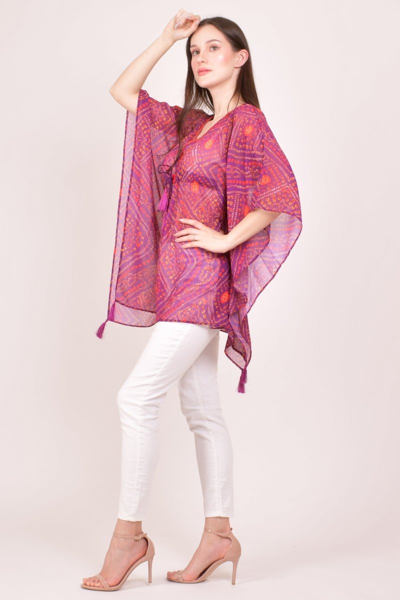 Purple Bandhani Print Georgette Kaftan Top KAFTAN RAAS