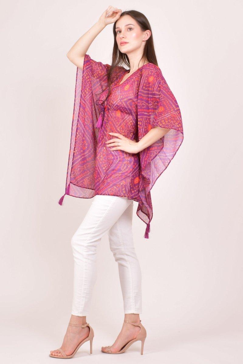 Purple Bandhani Print Georgette Kaftan Top KAFTAN RAAS