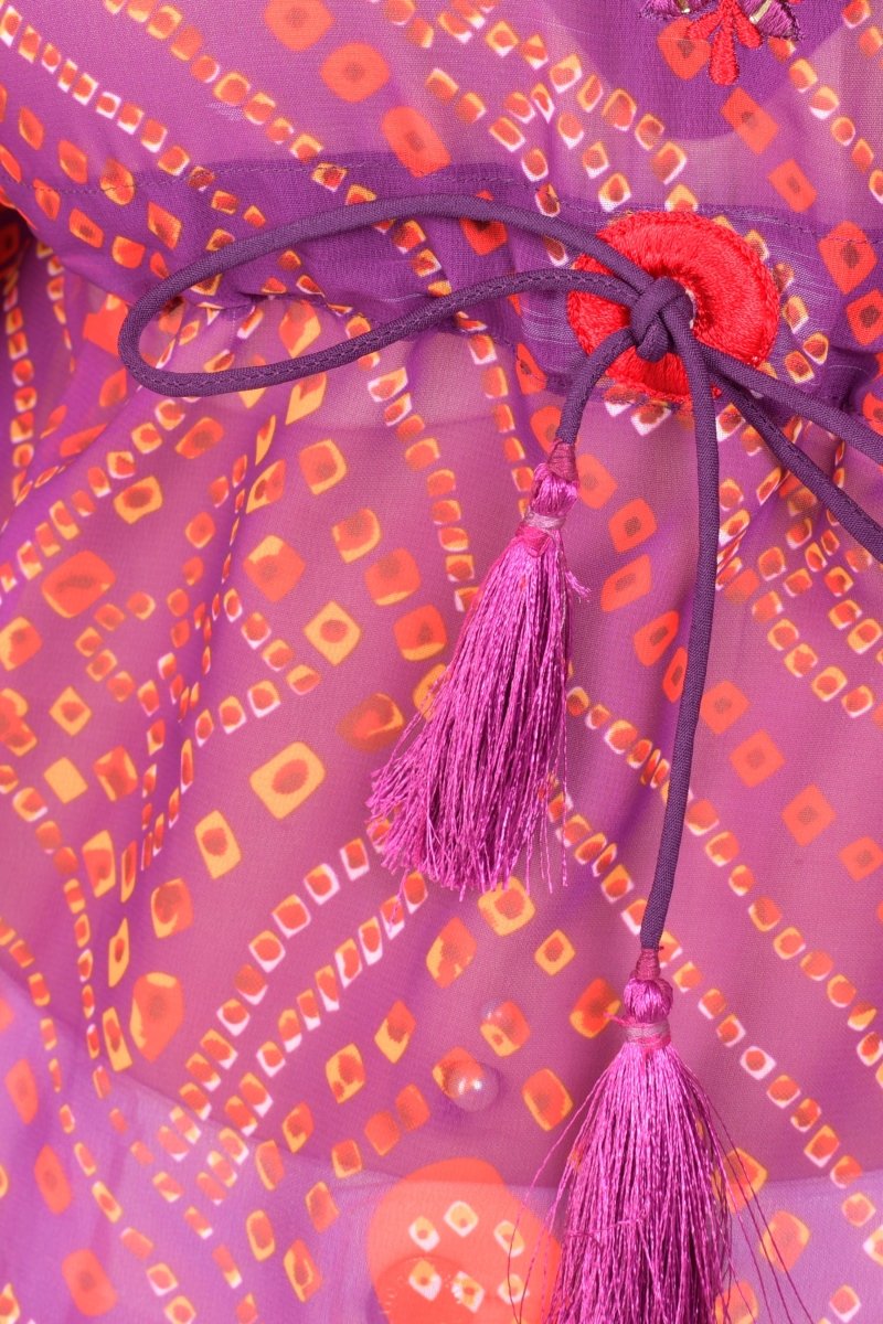 Purple Bandhani Print Georgette Kaftan Top KAFTAN RAAS