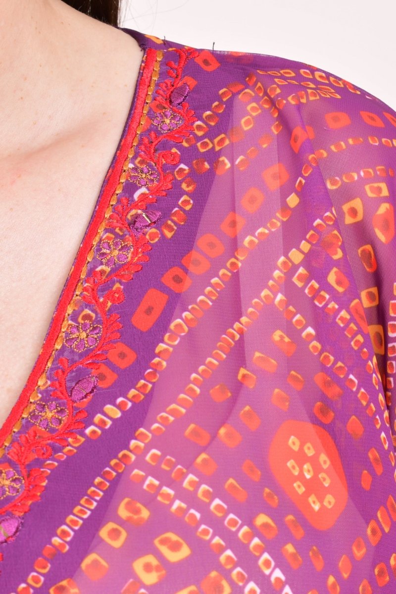 Purple Bandhani Print Georgette Kaftan Top KAFTAN RAAS