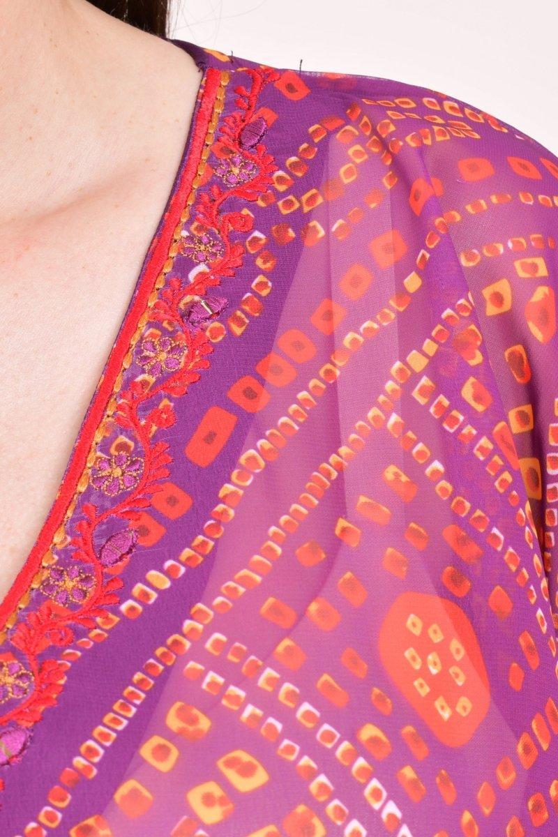 Purple Bandhani Print Georgette Kaftan Top KAFTAN RAAS