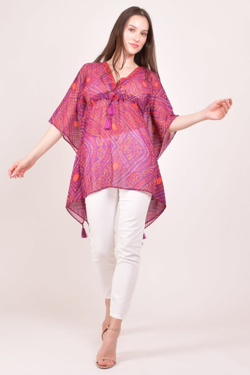 Purple Bandhani Print Georgette Kaftan Top KAFTAN RAAS