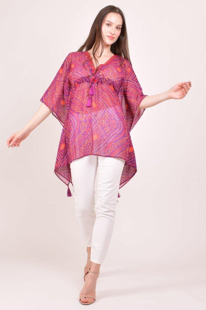 Purple Bandhani Print Georgette Kaftan Top KAFTAN RAAS