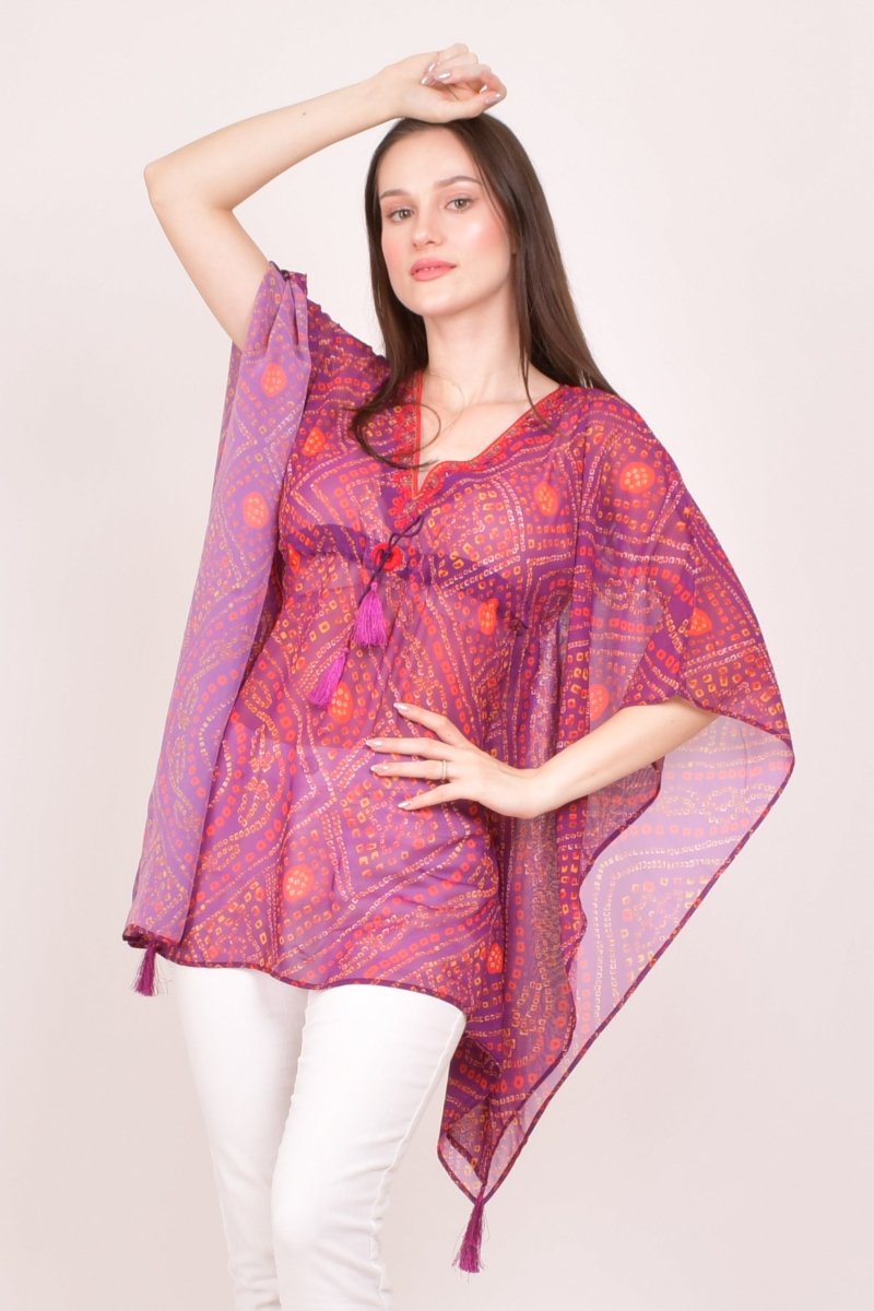 Purple Bandhani Print Georgette Kaftan Top KAFTAN RAAS