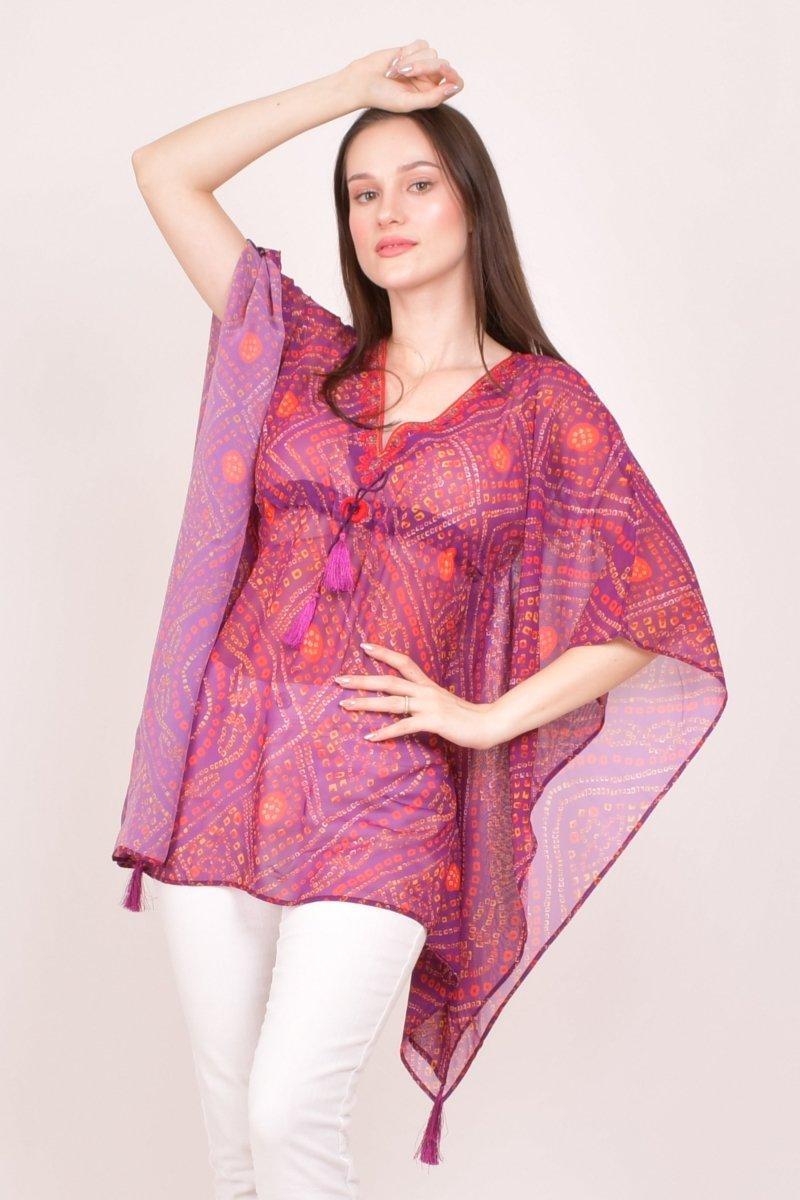 Purple Bandhani Print Georgette Kaftan Top KAFTAN RAAS