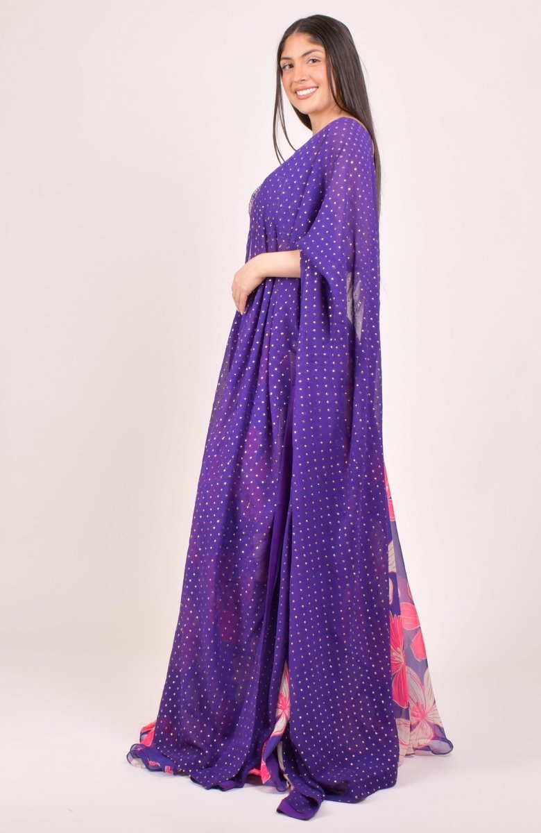 RAAS Purple Floral Print Lehenga Choli Back View with Matching Dupatta - Sangeet Mehendi Outfit USA
