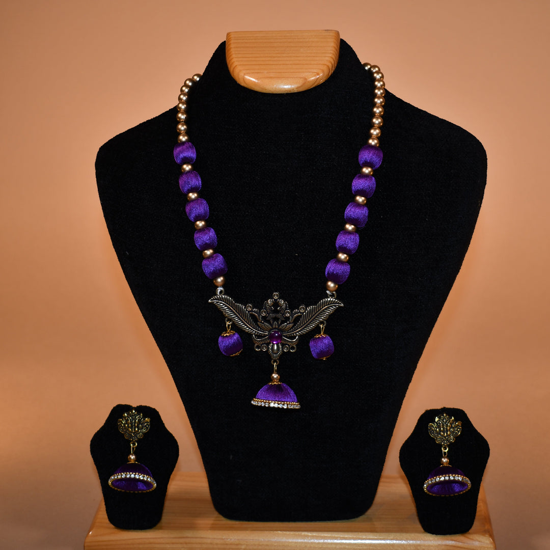 Purple Leaf Patterned Necklace Set