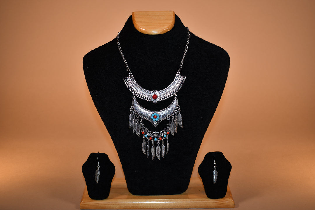 Quadruple Layered Oxidized Necklace Set