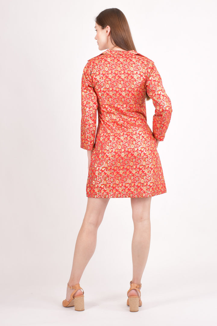 Clara Red Silk Jacquard Blazer Dress