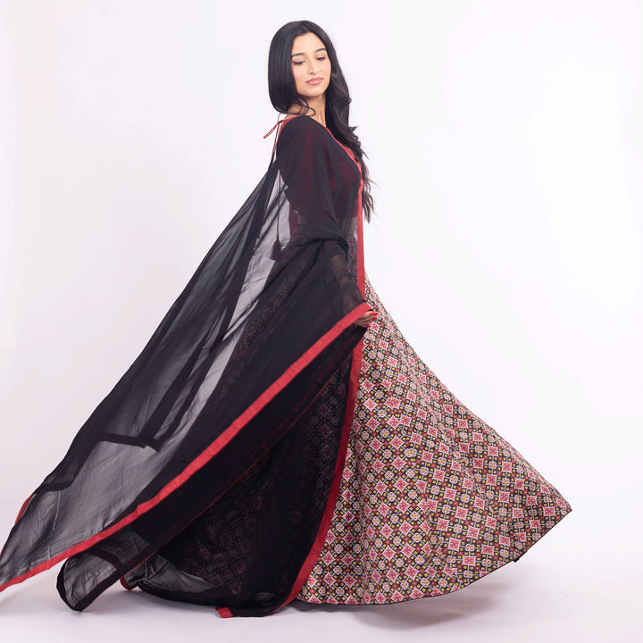 Kya Black Red Silk Lehenga Choli Set