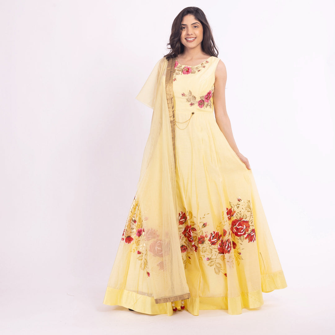 Yellow Anarkali Suit with Embroidery