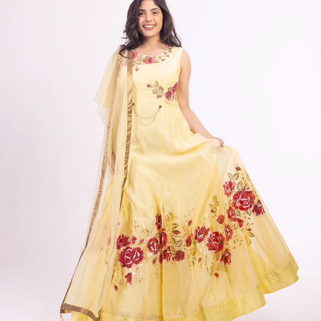 Yellow Anarkali Suit with Embroidery