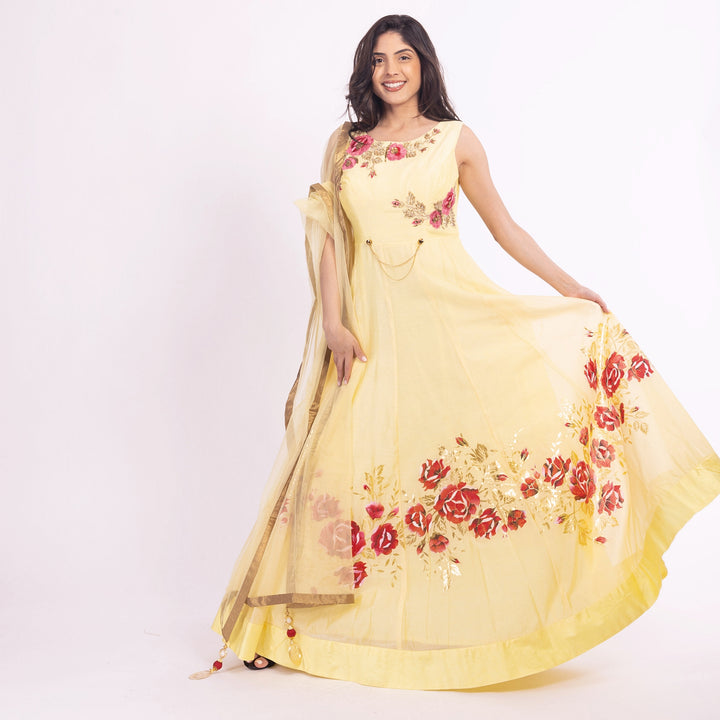 Yellow Anarkali Suit with Embroidery