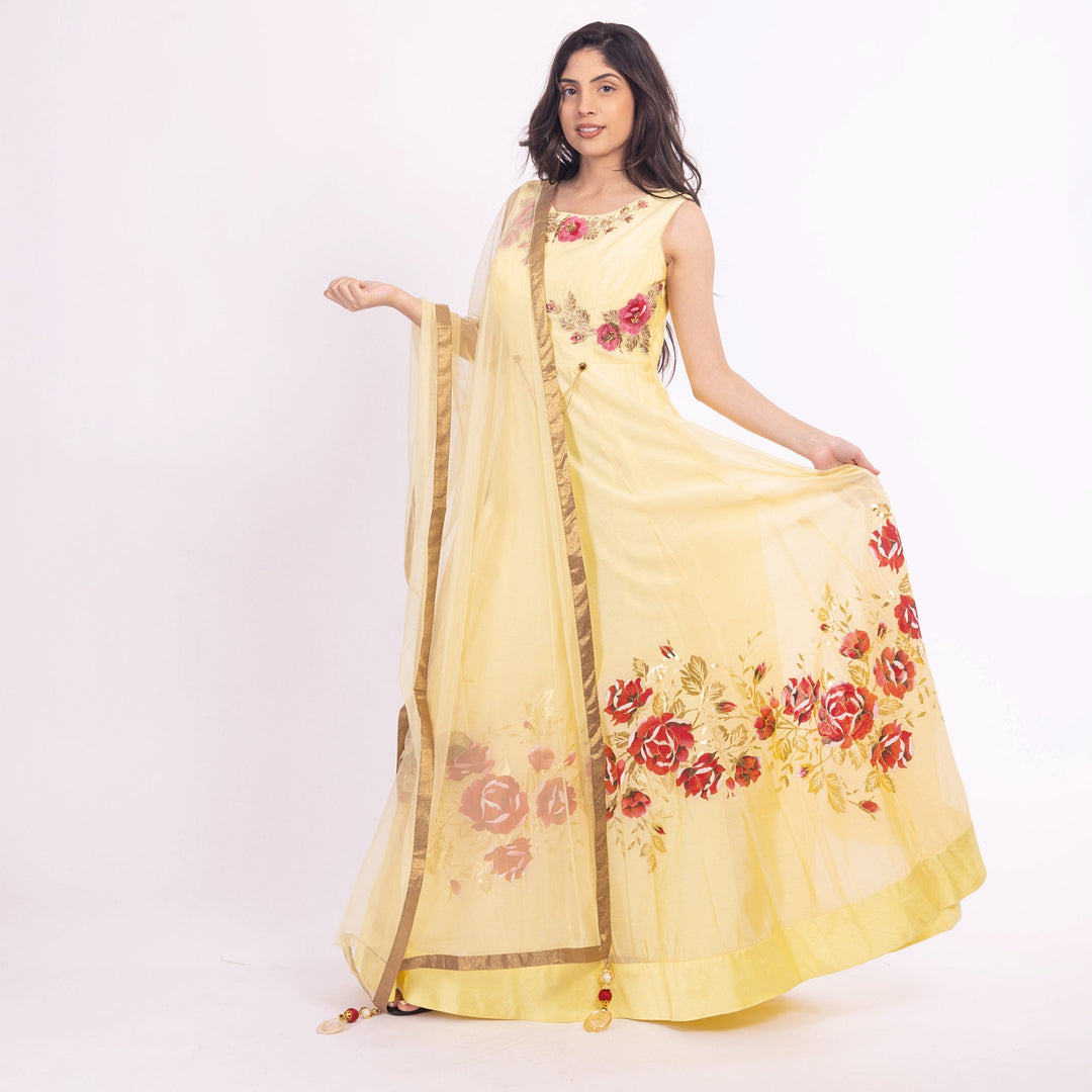 Yellow Anarkali Suit with Embroidery