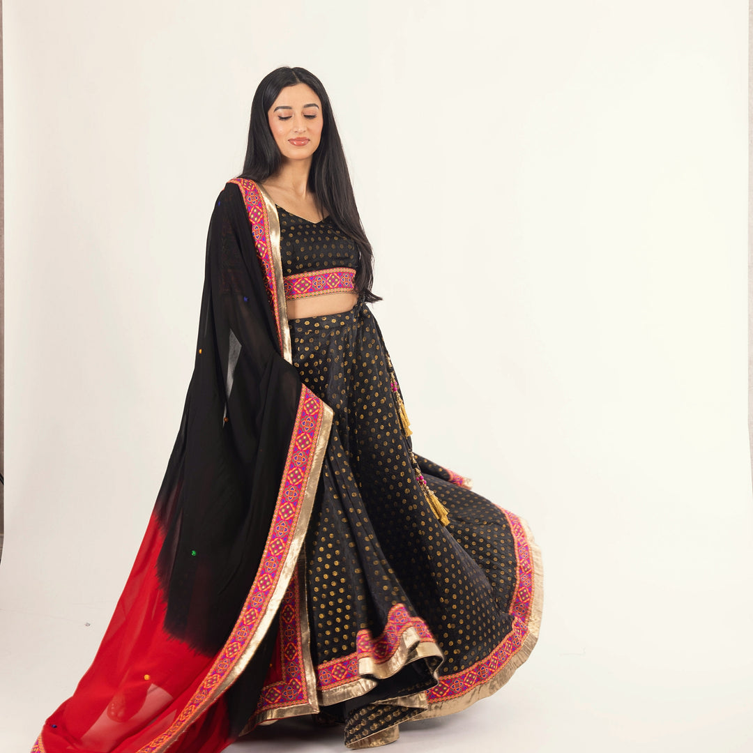 Endora Black Silk Lehenga Choli Set