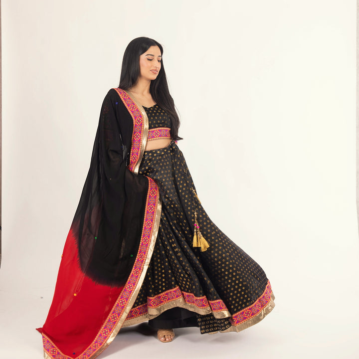 Endora Black Silk Lehenga Choli Set