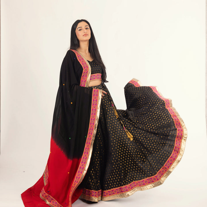 Endora Black Silk Lehenga Choli Set