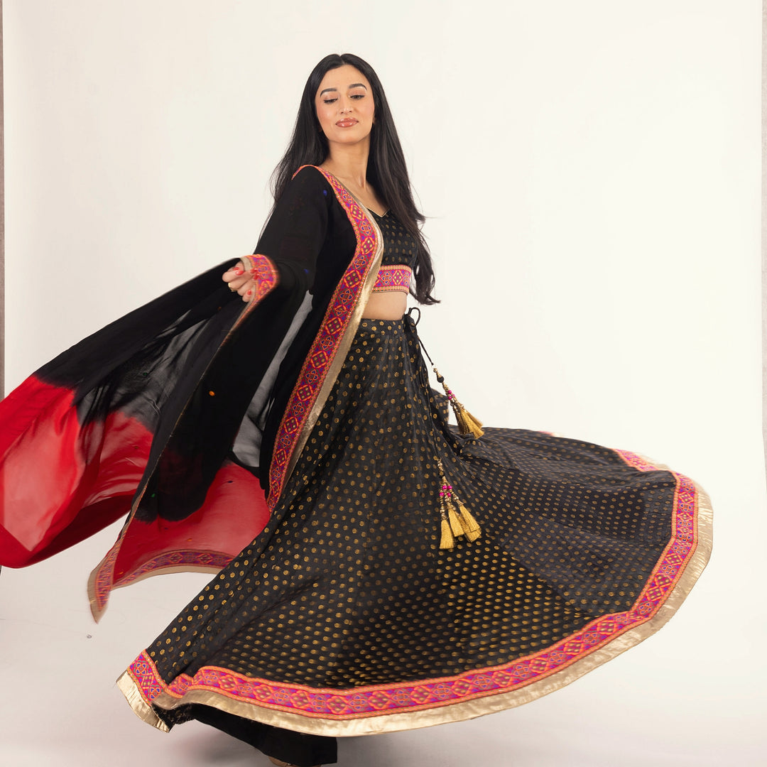 Endora Black Silk Lehenga Choli Set