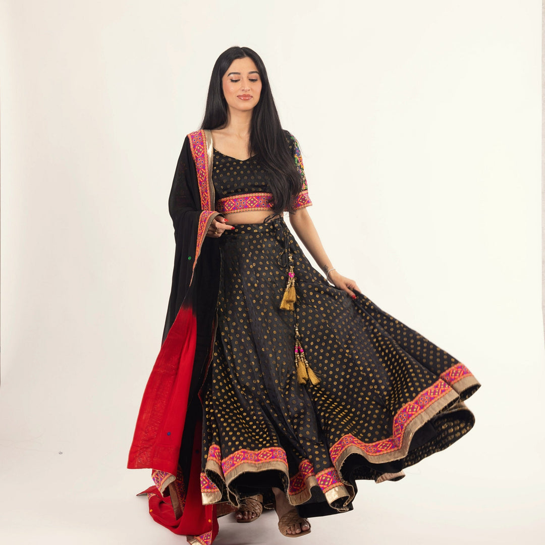 Endora Black Silk Lehenga Choli Set