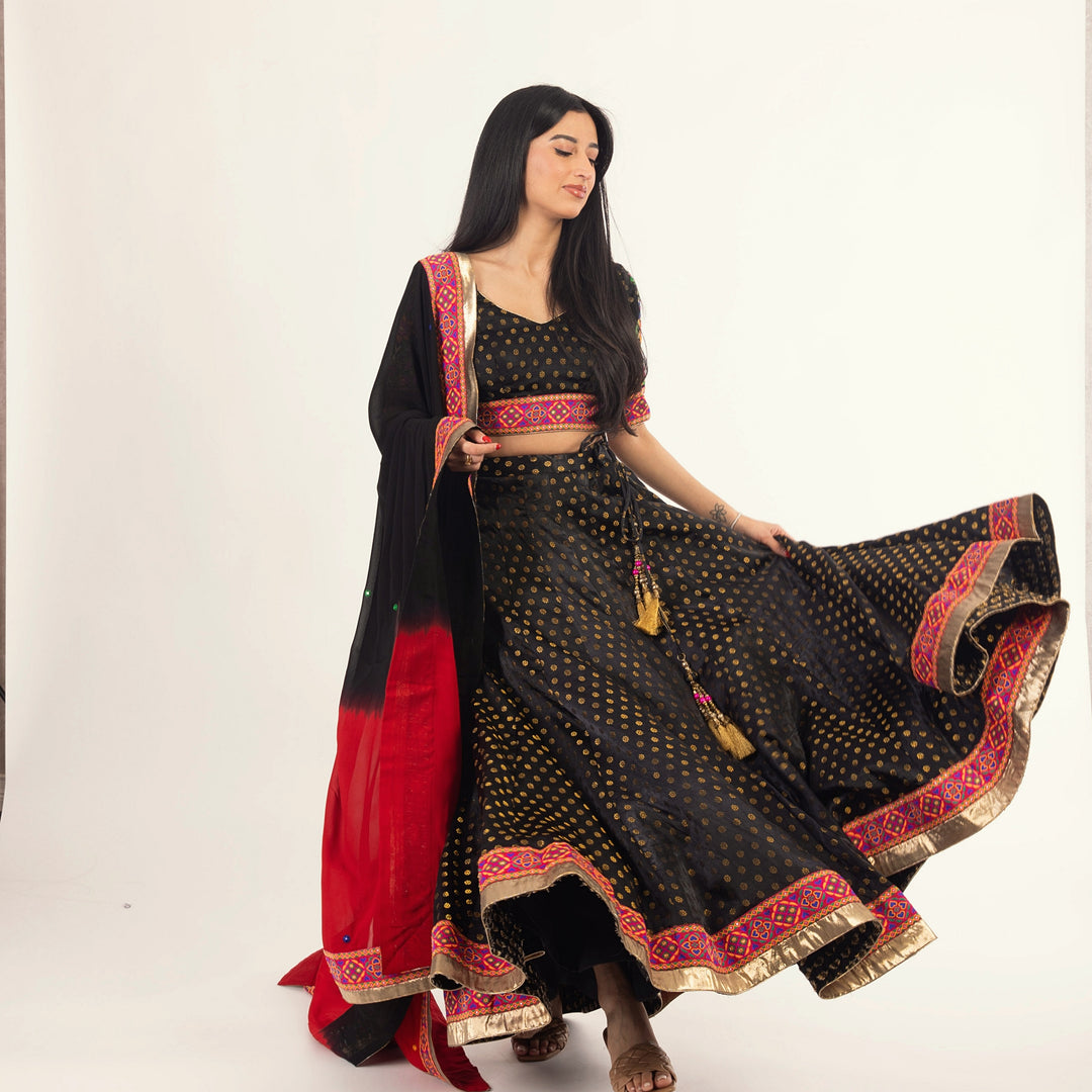 Endora Black Silk Lehenga Choli Set