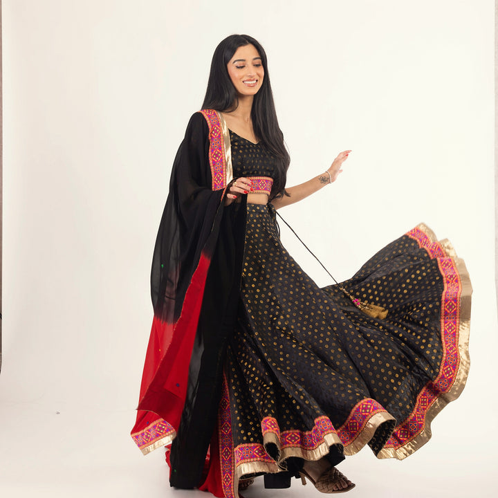 Endora Black Silk Lehenga Choli Set