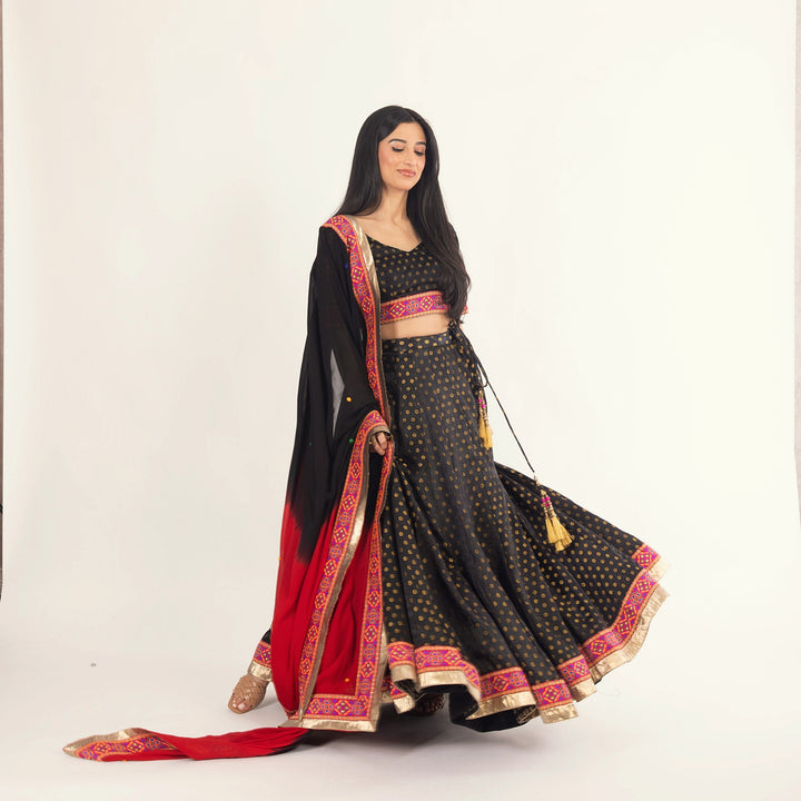 Endora Black Silk Lehenga Choli Set