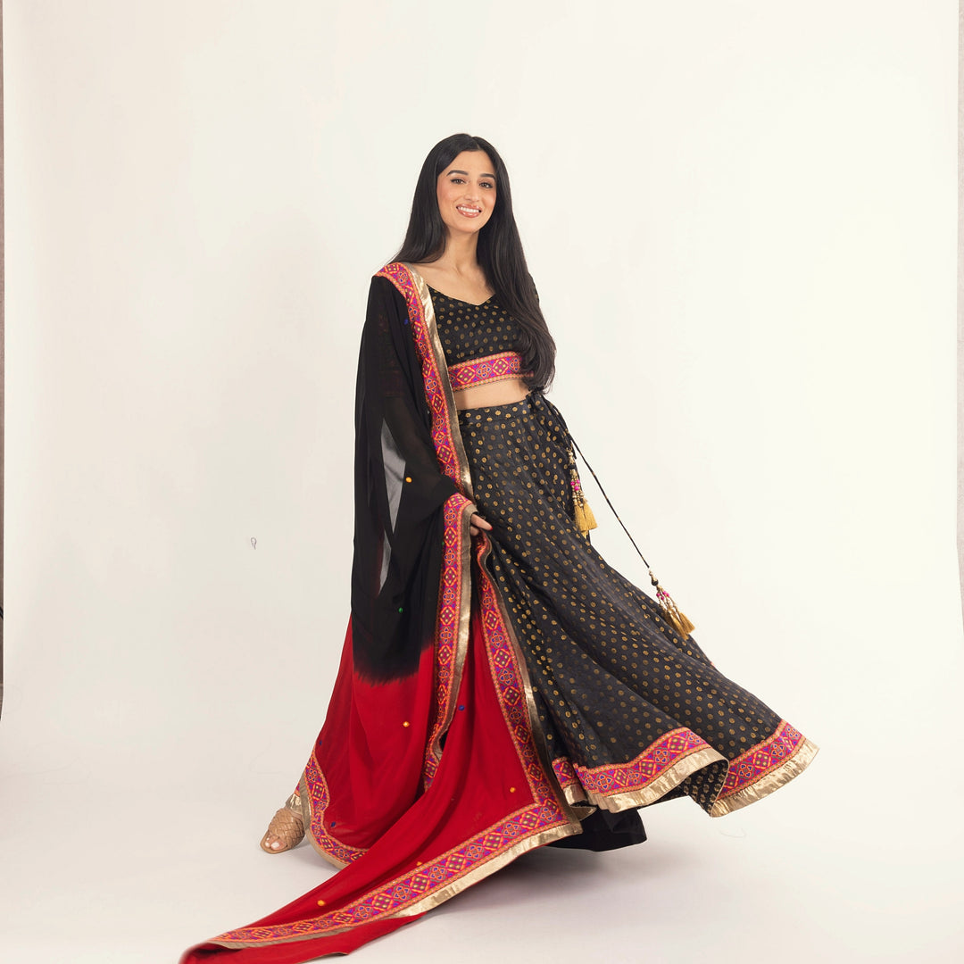 Endora Black Silk Lehenga Choli Set