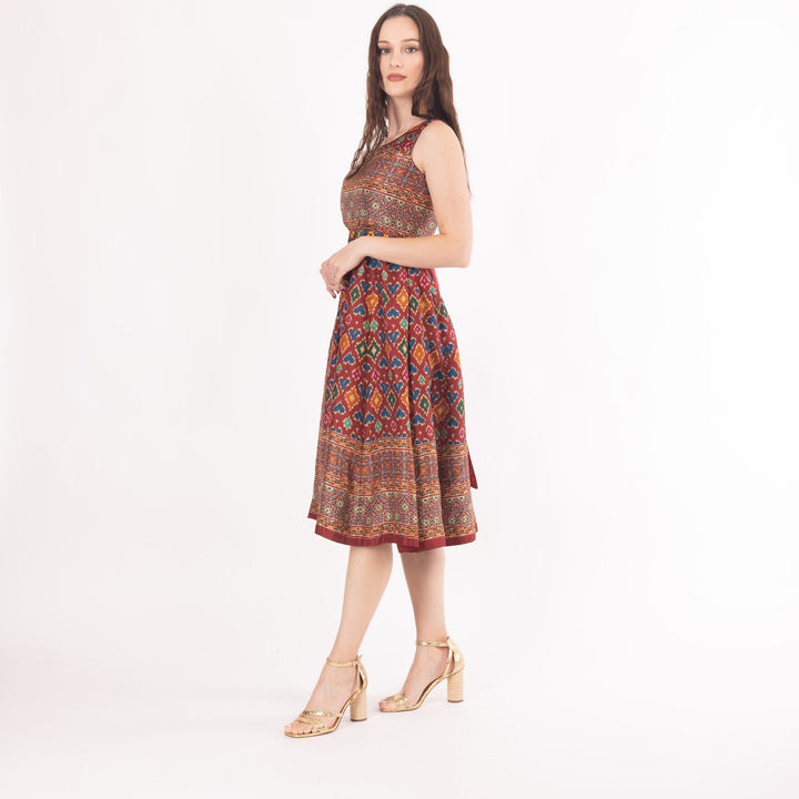 Sorrel Maroon Midi Dress with Embroidered Belt