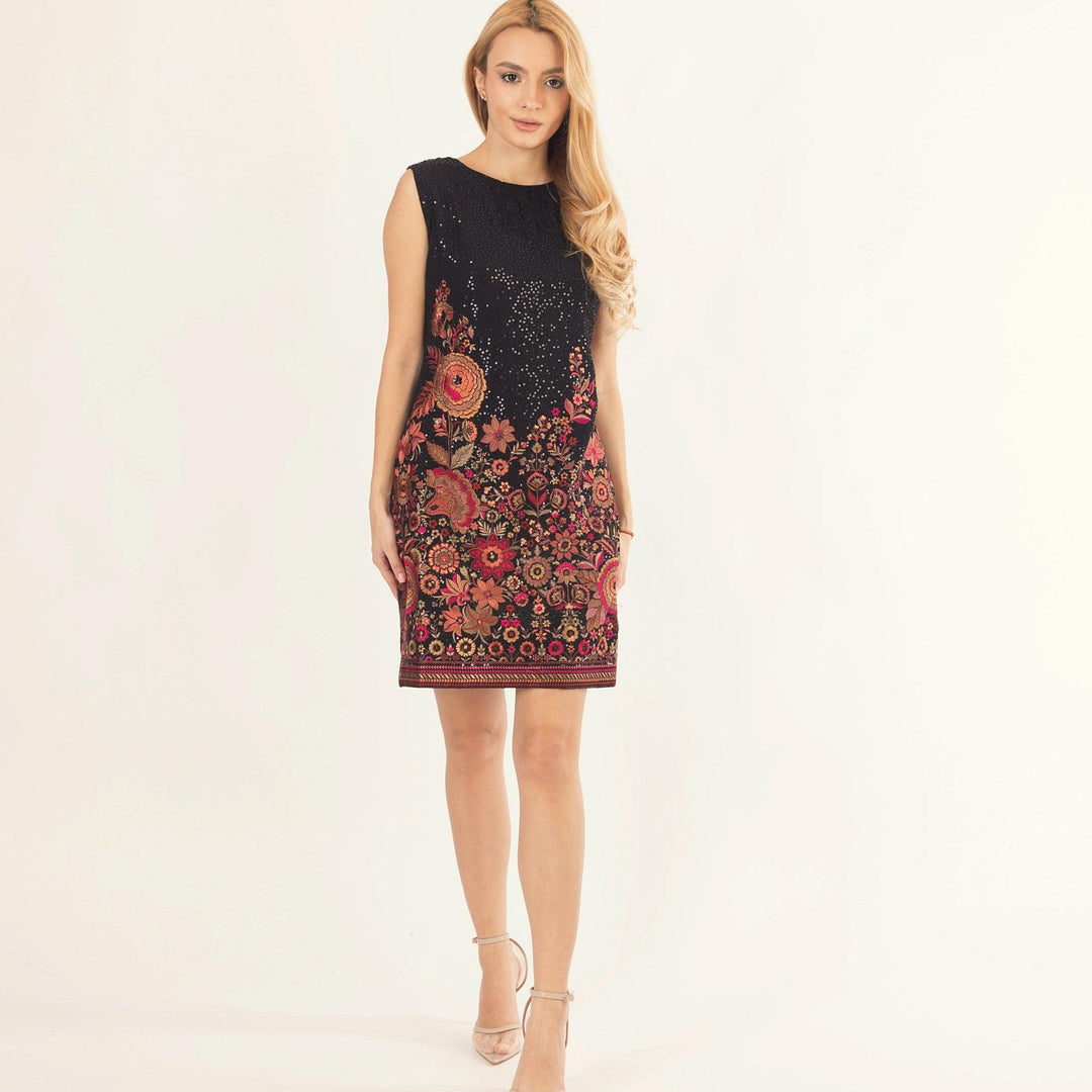 Ravina Black Short Dress All-Over Sequins Embroidery