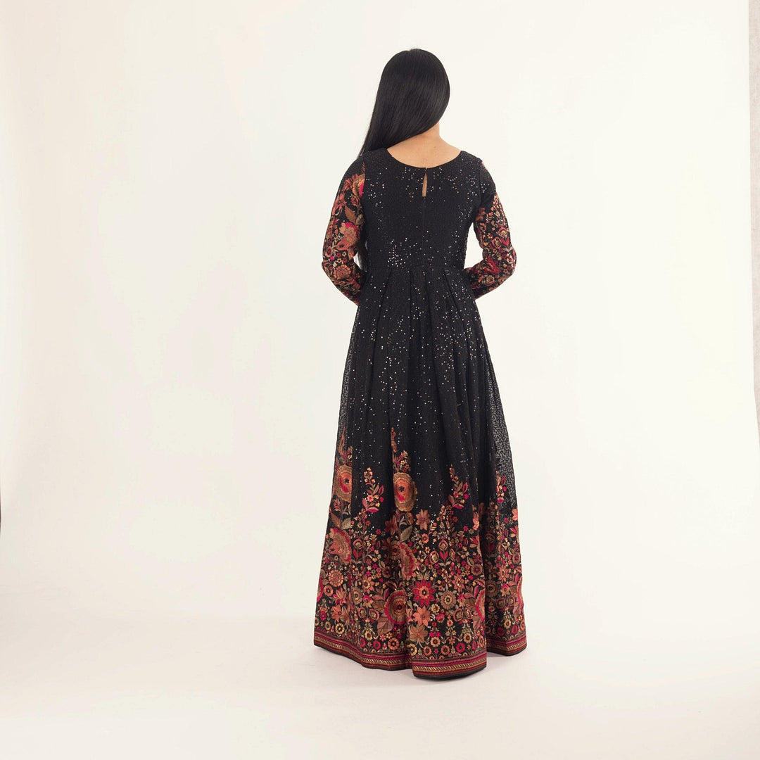 Aliza Black Gown with All-Over Sequins Embroidery