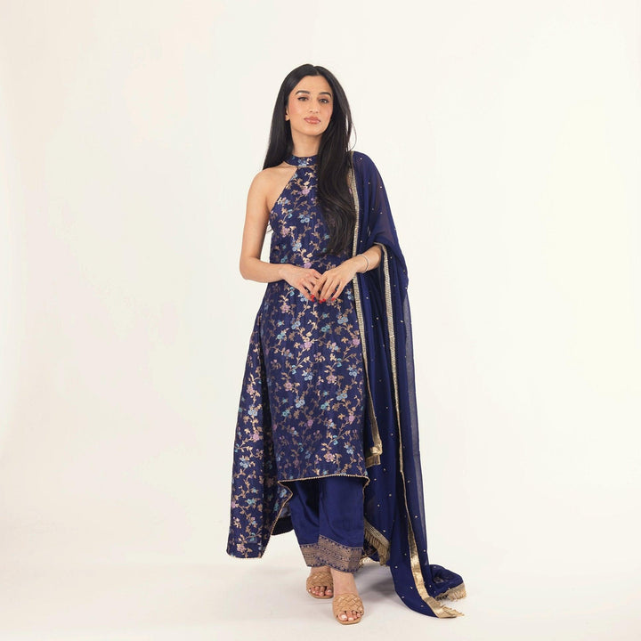 Lazuli Blue Salwar Kameez Set with Halter Neck