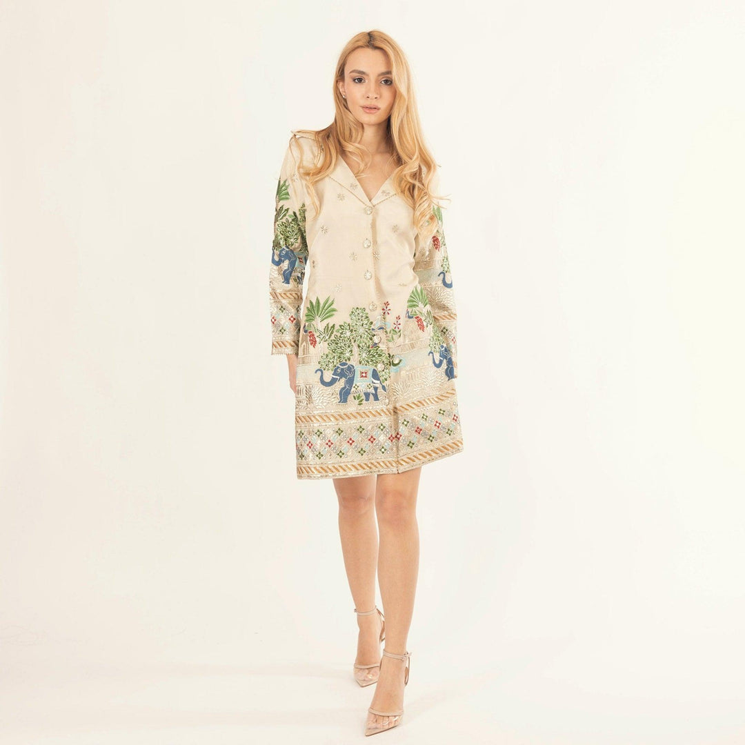 Ecrina Off-White Blazer Dress with Embroidery