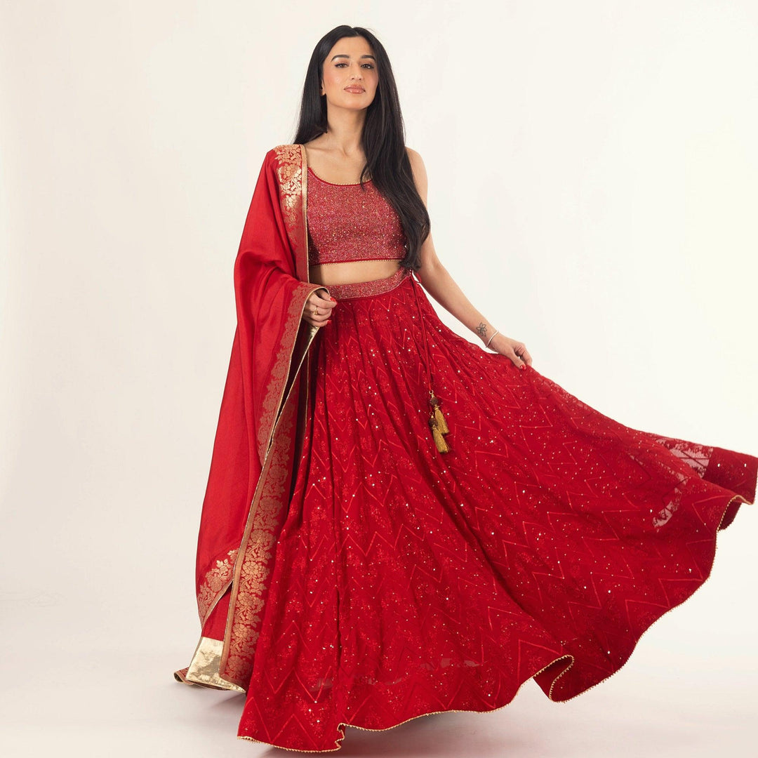 Carmella Maroon Lehenga Choli Set with Sequins Embroidery