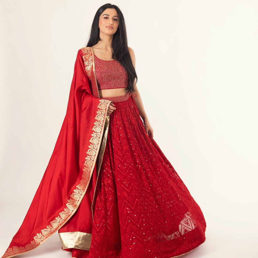 Carmella Maroon Lehenga Choli Set with Sequins Embroidery