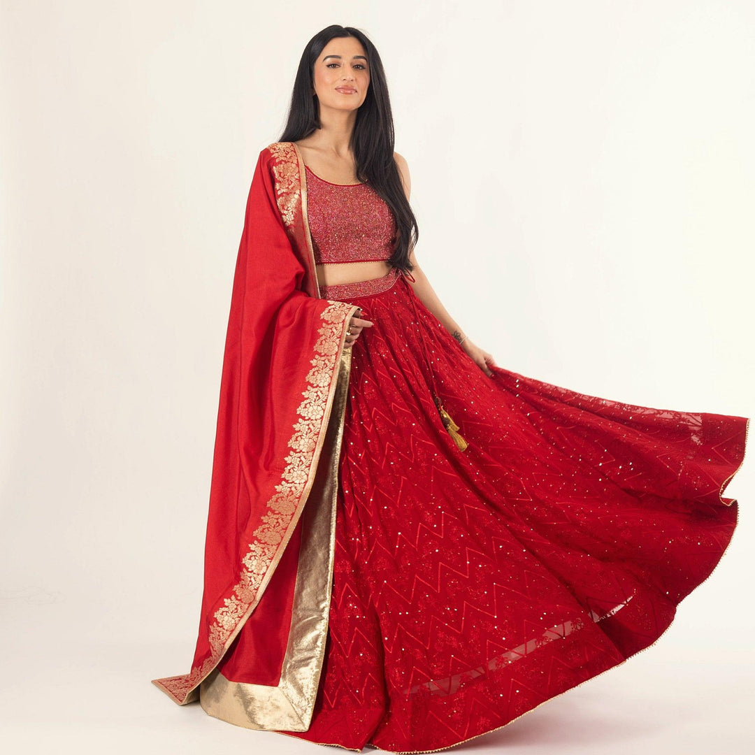 Carmella Maroon Lehenga Choli Set with Sequins Embroidery