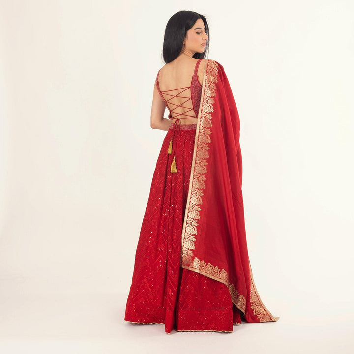 Carmella Red Lehenga Choli Set with Sequins Embroidery