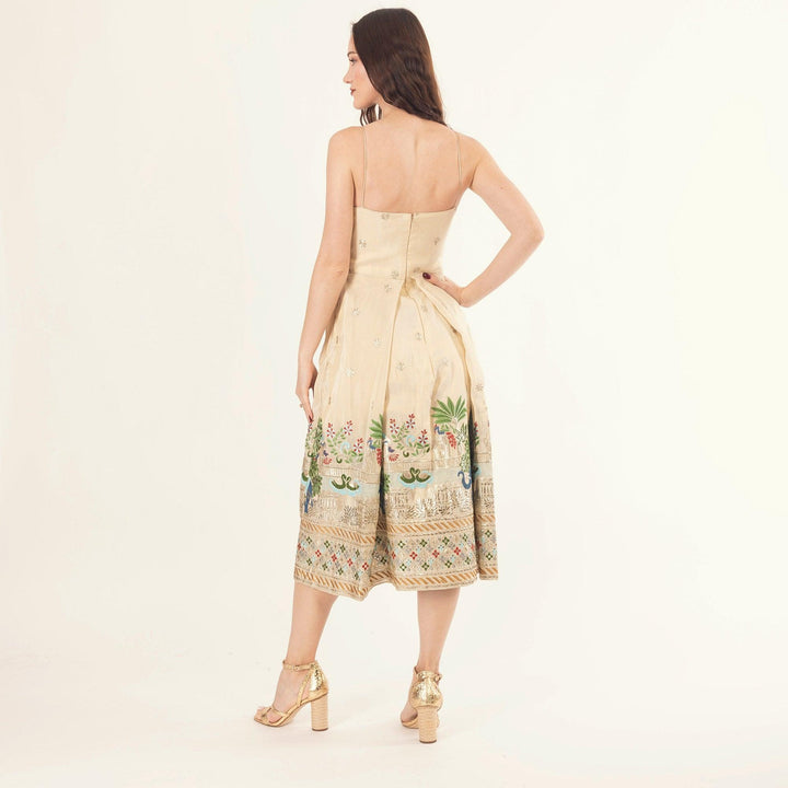 Blanche Beige Midi Dress with Embroidery