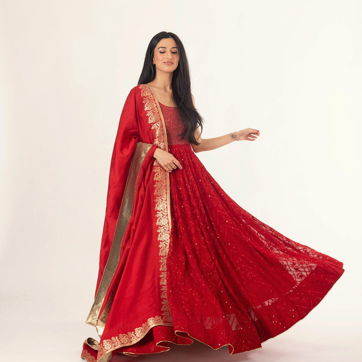 Fiara Red Gown with Drape