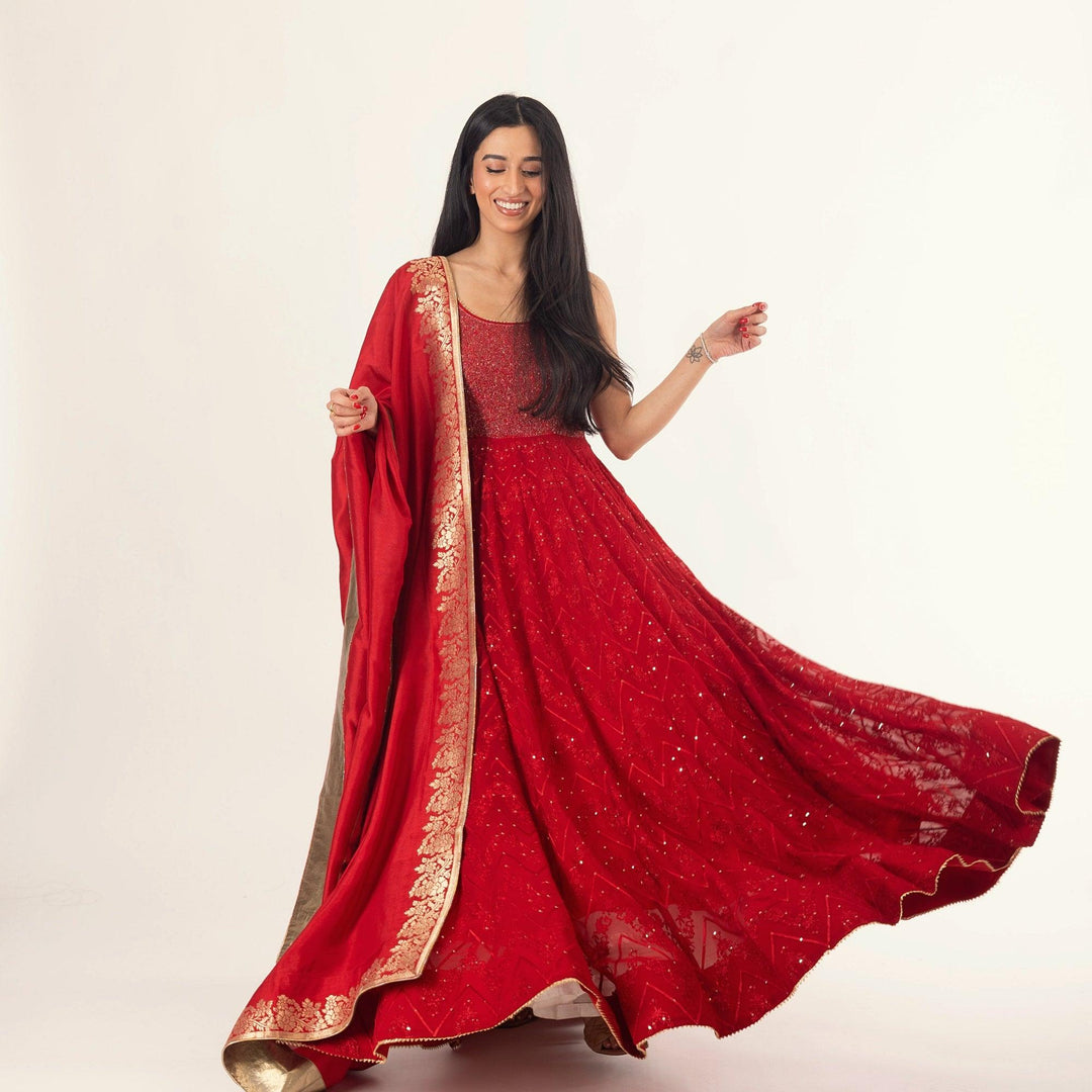 Fiara Red Gown with Drape