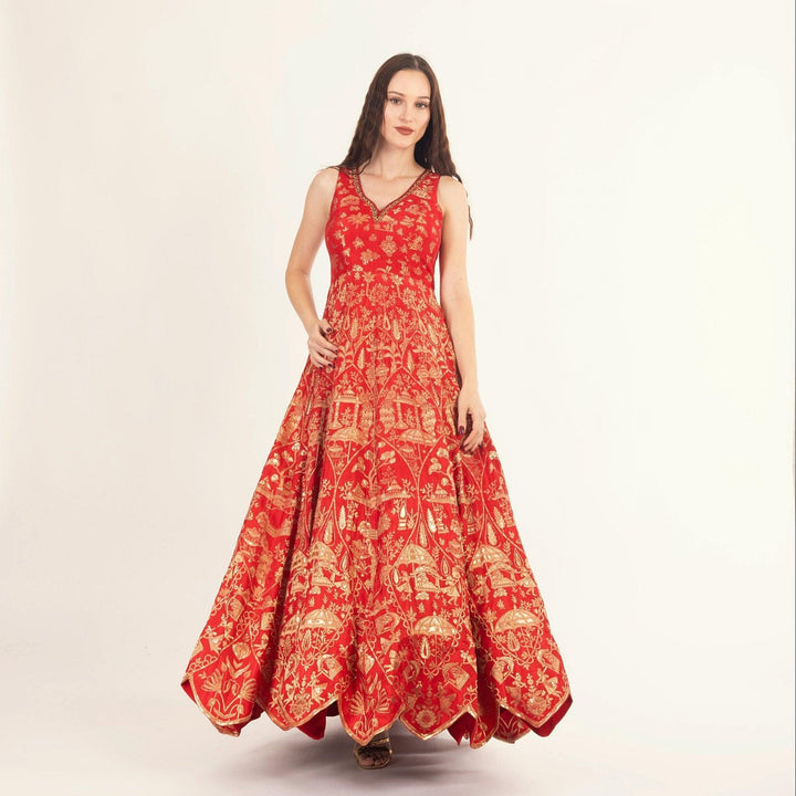 Azalea Jacquard Silk Red Gown