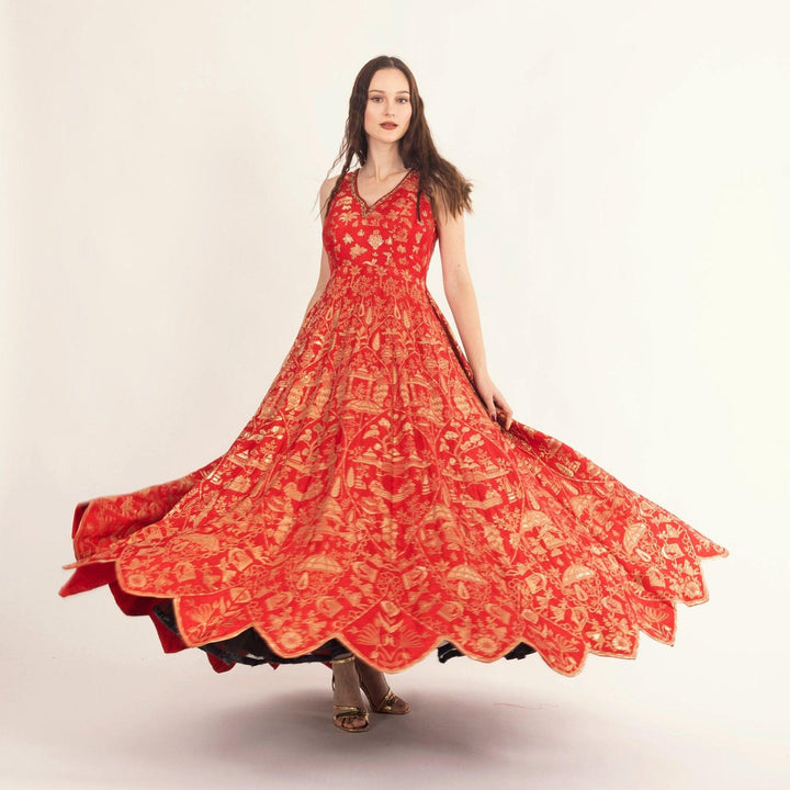 Azalea Jacquard Silk Red Gown