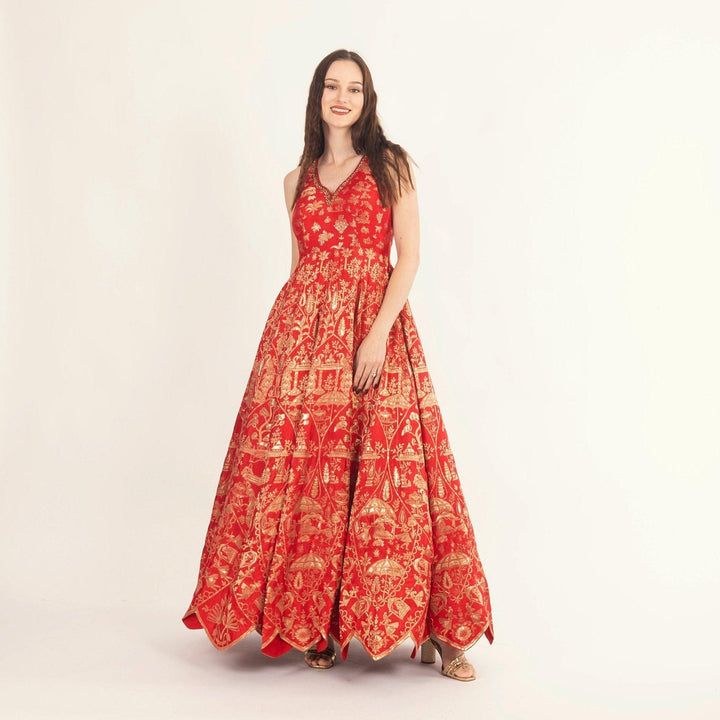 Azalea Jacquard Silk Red Gown