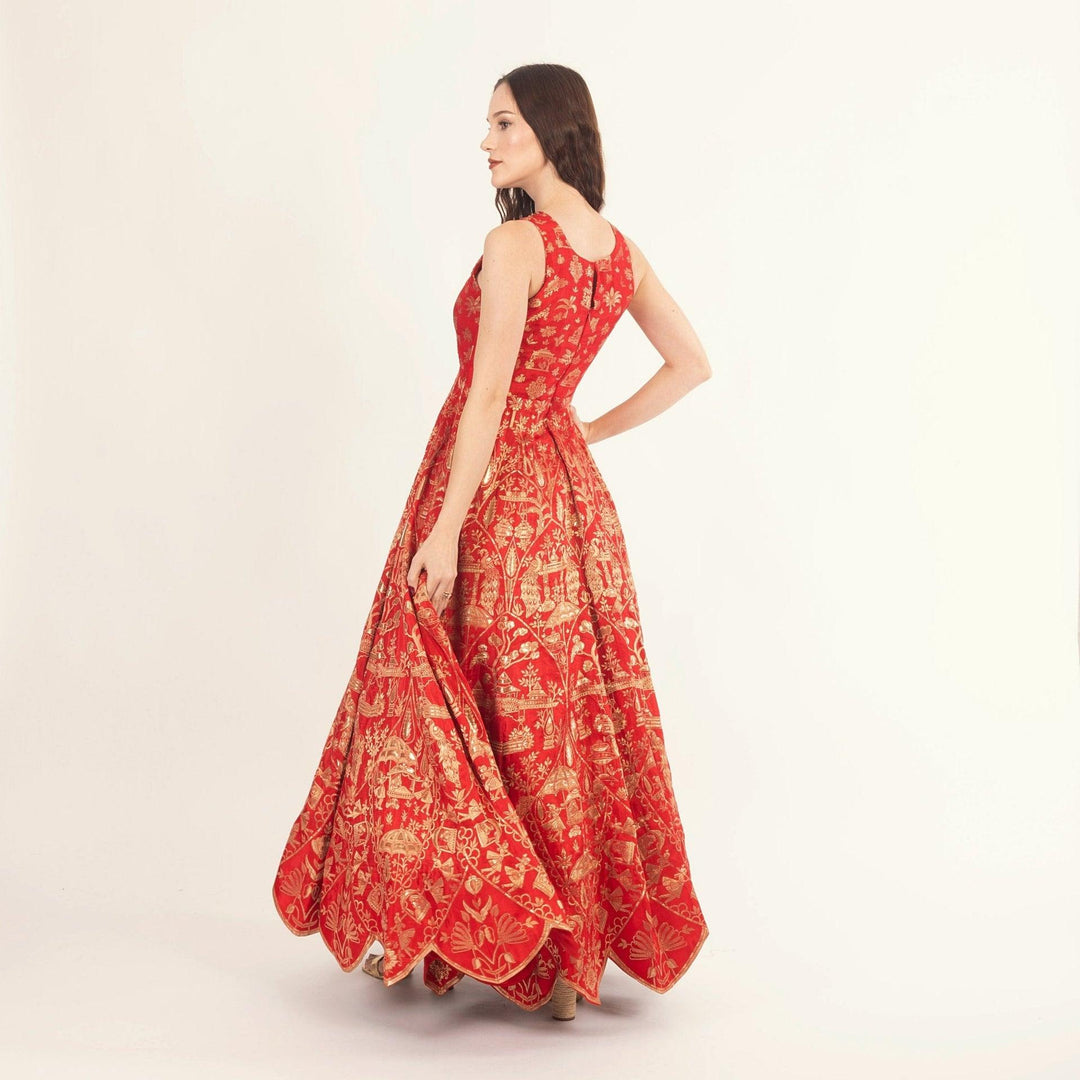 Azalea Jacquard Silk Red Gown