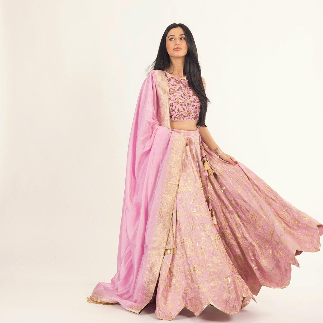 Blush Pink Banarasi Silk Lehenga Choli Set