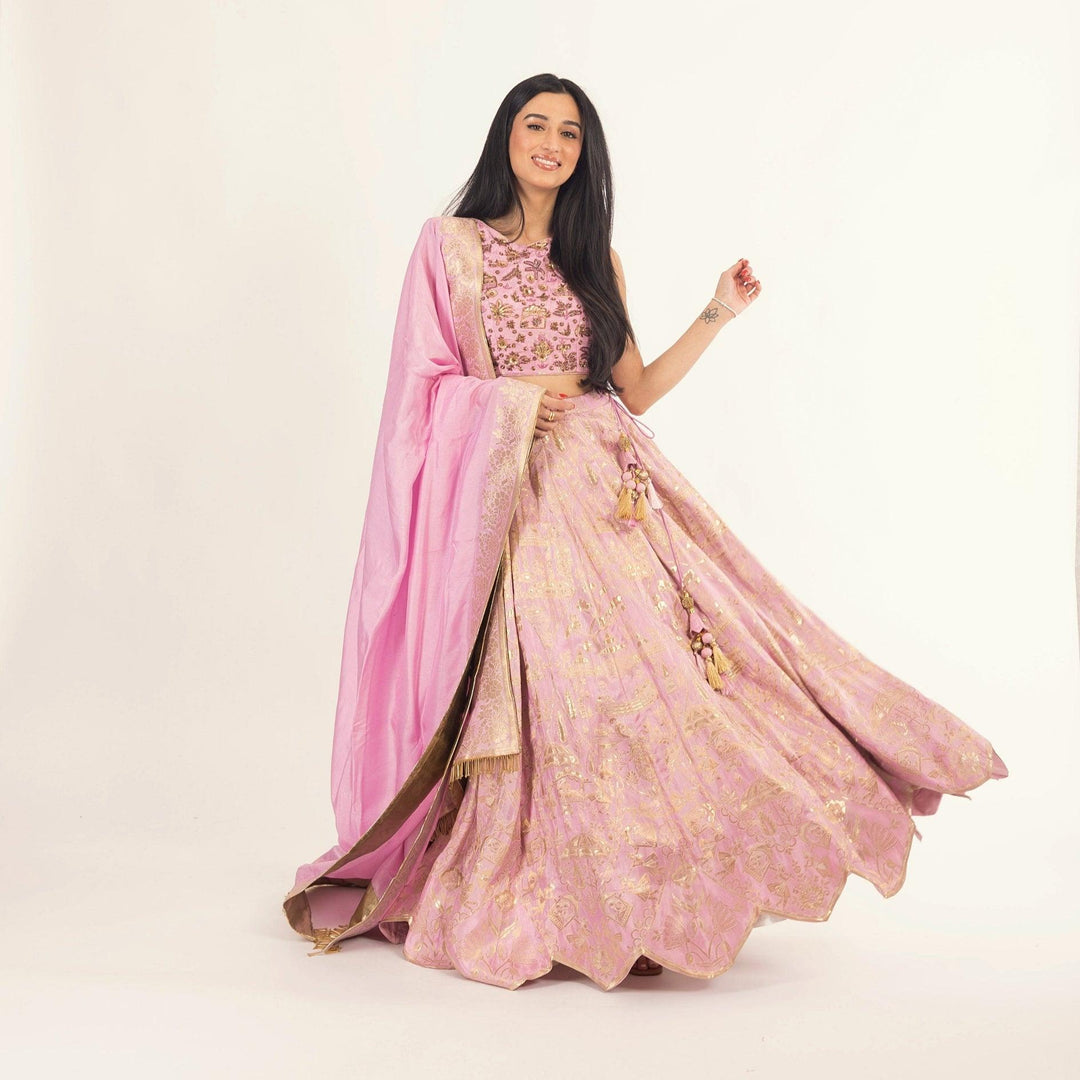 Blush Pink Banarasi Silk Lehenga Choli Set