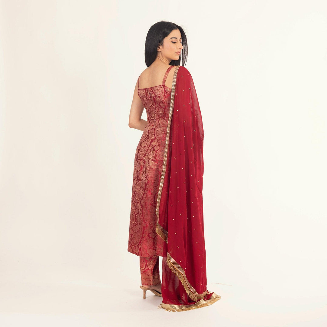 Coraline Banarasi Silk Red Salwar Kameez Set