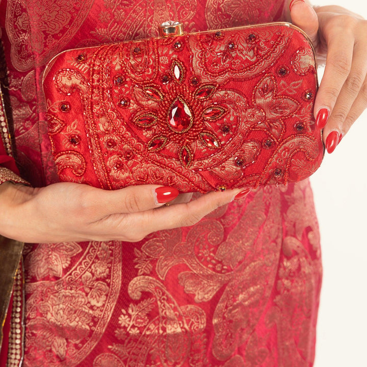 Red Clutch With Hand embroidery