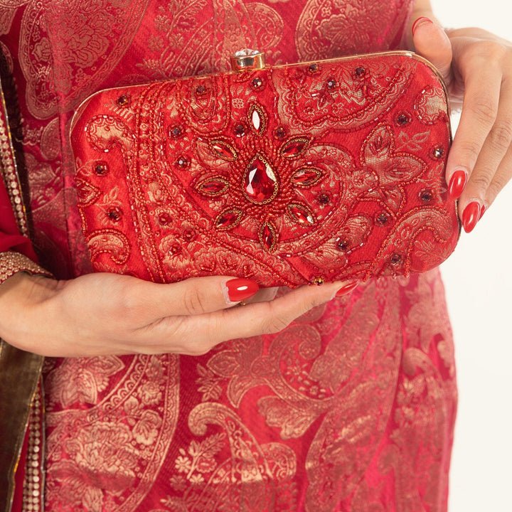 Red Clutch With Hand embroidery