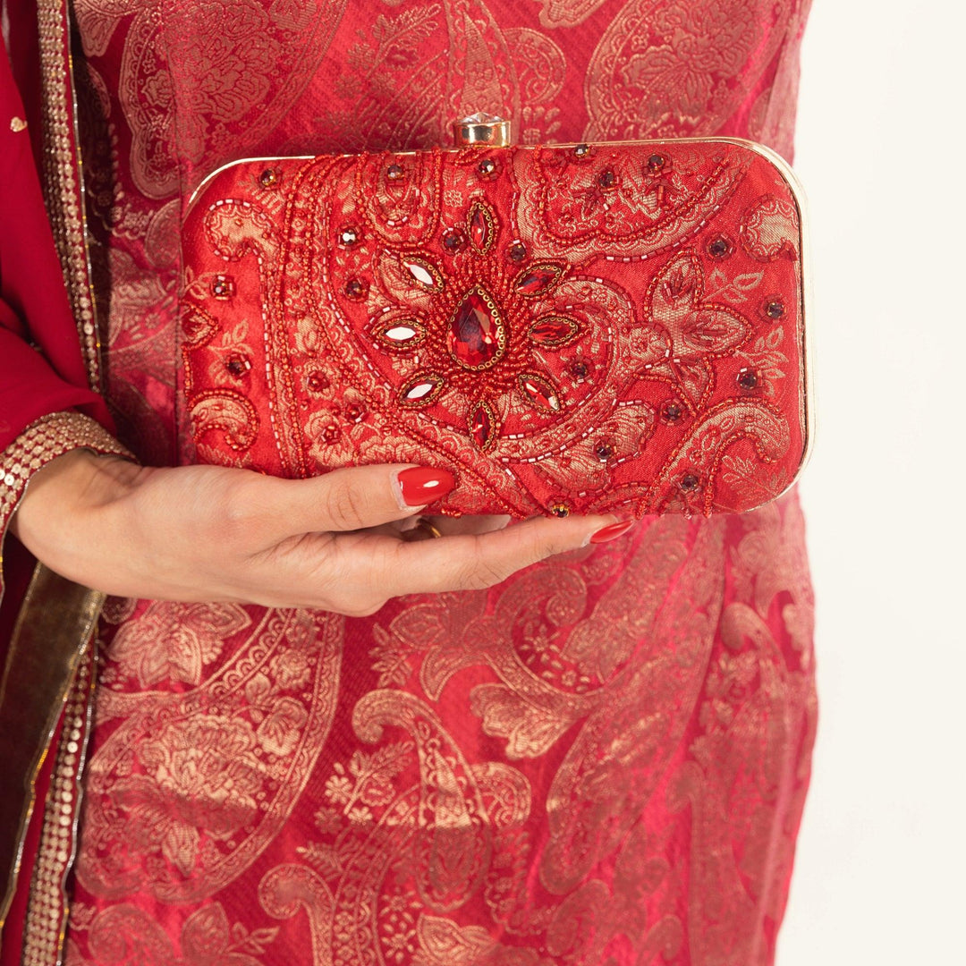 Red Clutch With Hand embroidery